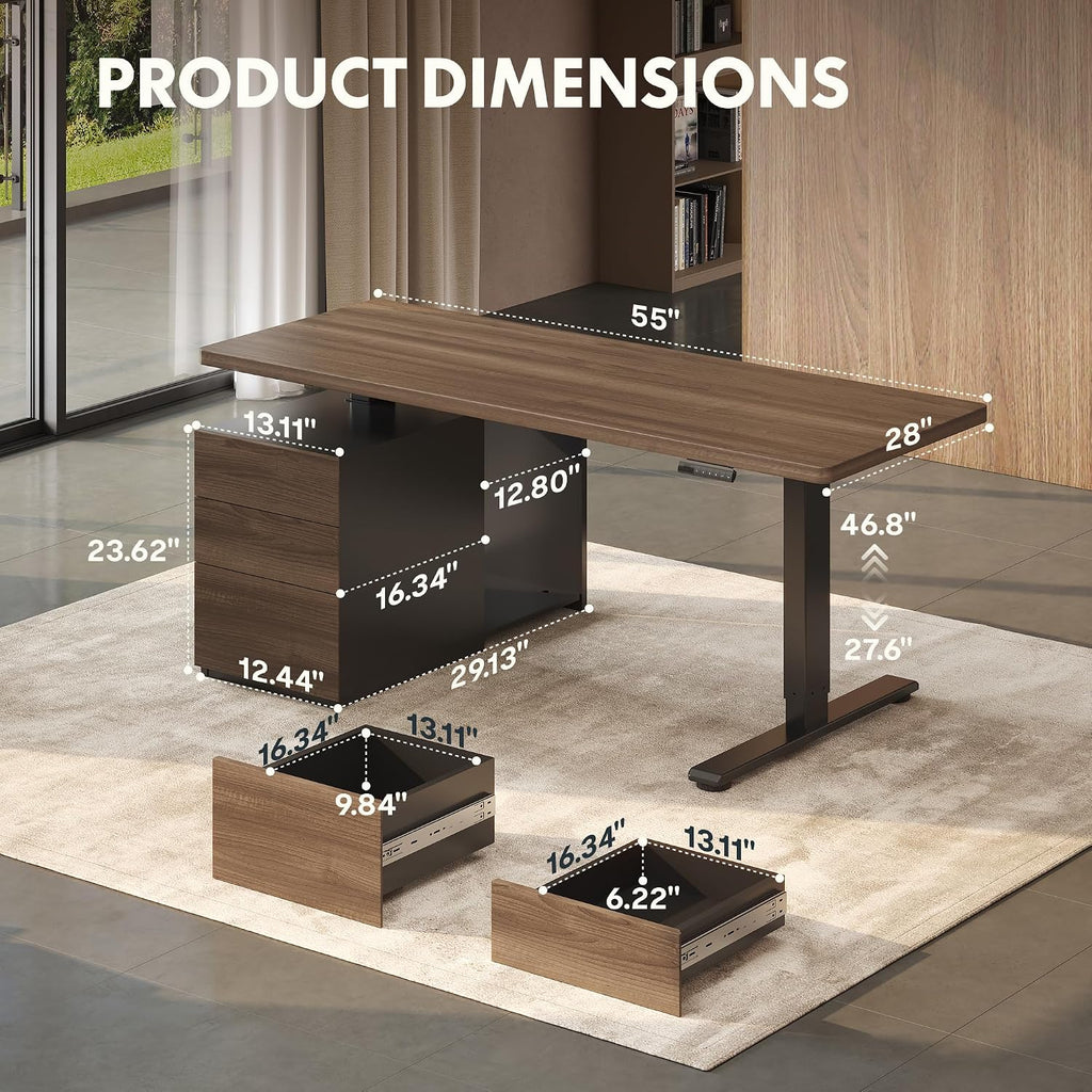 55" Executive Standing Desk with Drawers & CPU Cabinet | Dual Motor & 222 LBS, Spacious 1" Thick Desktop, Ideal and