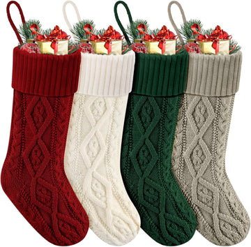 S 18" Knitted Stocking Christmas Decorations - Set of 4
