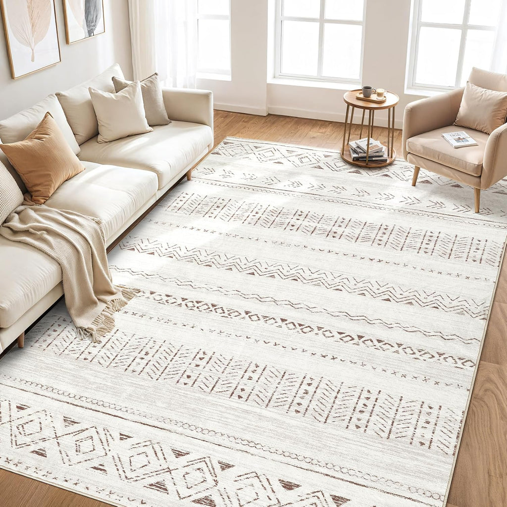 5x7 Area Rug Living Room: Washable Boho Rugs with Non Slip Backing Large Soft Indoor Stain Resistant Carpet for