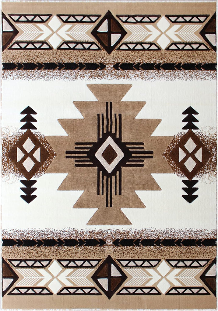 Mohave Traditional Southwestern Style Area Rug - Rustic Ivory Accent Rug - - Olefin Fibers with Jute Backing