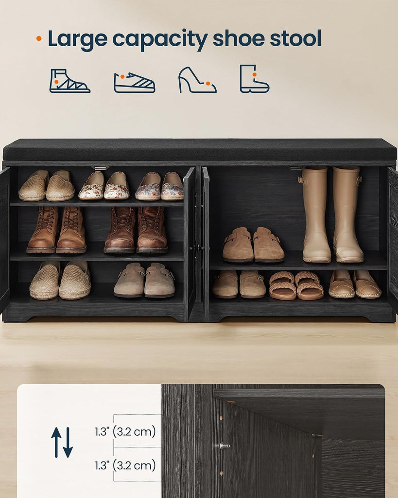 3-Tier Entryway Bench, Shoe Bench with Padded Seat, , 14.2 x 47.8 x 20.9 Inches, Dark Gray
