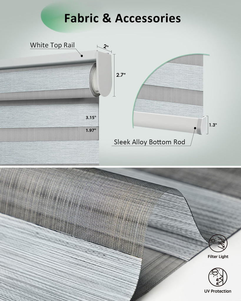 Motorized Zebra Blinds for Windows, APP Control, Grey