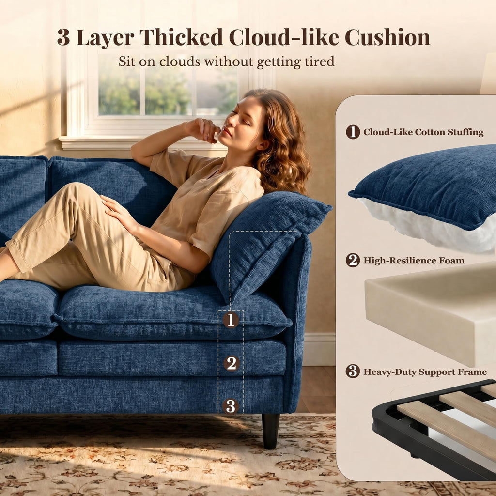 69" Small L-Shaped 3-Seat Convertible Sectional Sofa Couch, Chenille, Blue