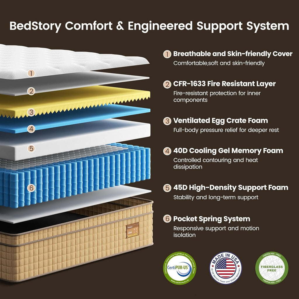 Firm Cal King Mattress 13 Inch, Deep Sleep Hybrid Mattresses in a Box, Zoned Lumbar Support for & Back Pain Relief