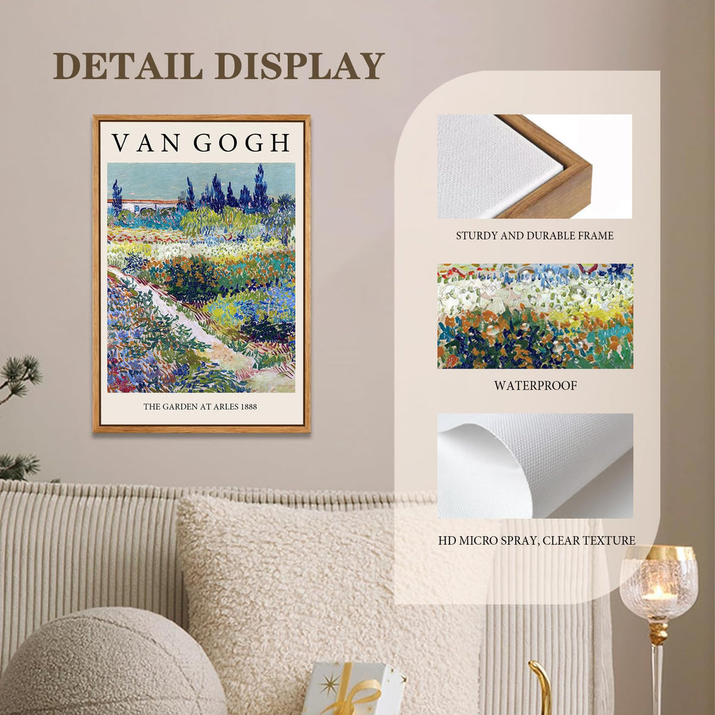 Vincent Van Gogh Framed Canvas Wall Art, Vintage Oil Painting The Garden at Arles Print Artwork, Classical Nature