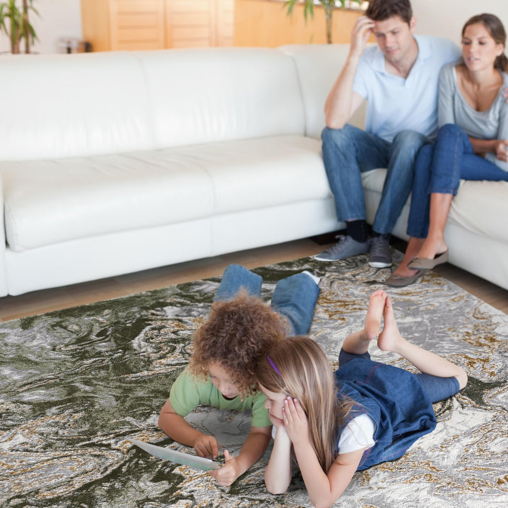 Marble Swirl Abstract Area Rug, Green