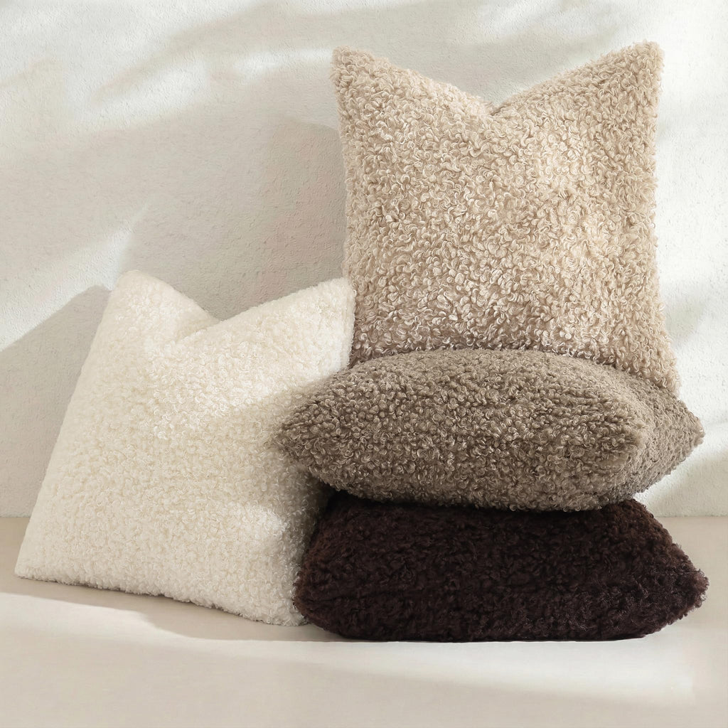 Sherpa Throw Pillow Covers 20x20 Set of 2 Neutral Oatmeal