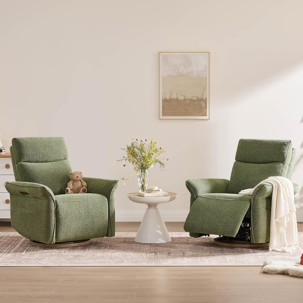 Power Swivel Glider Nursery Recliner Chair, Triple Motor, Green | Electric Nursery Rocking Chair with Adjustable