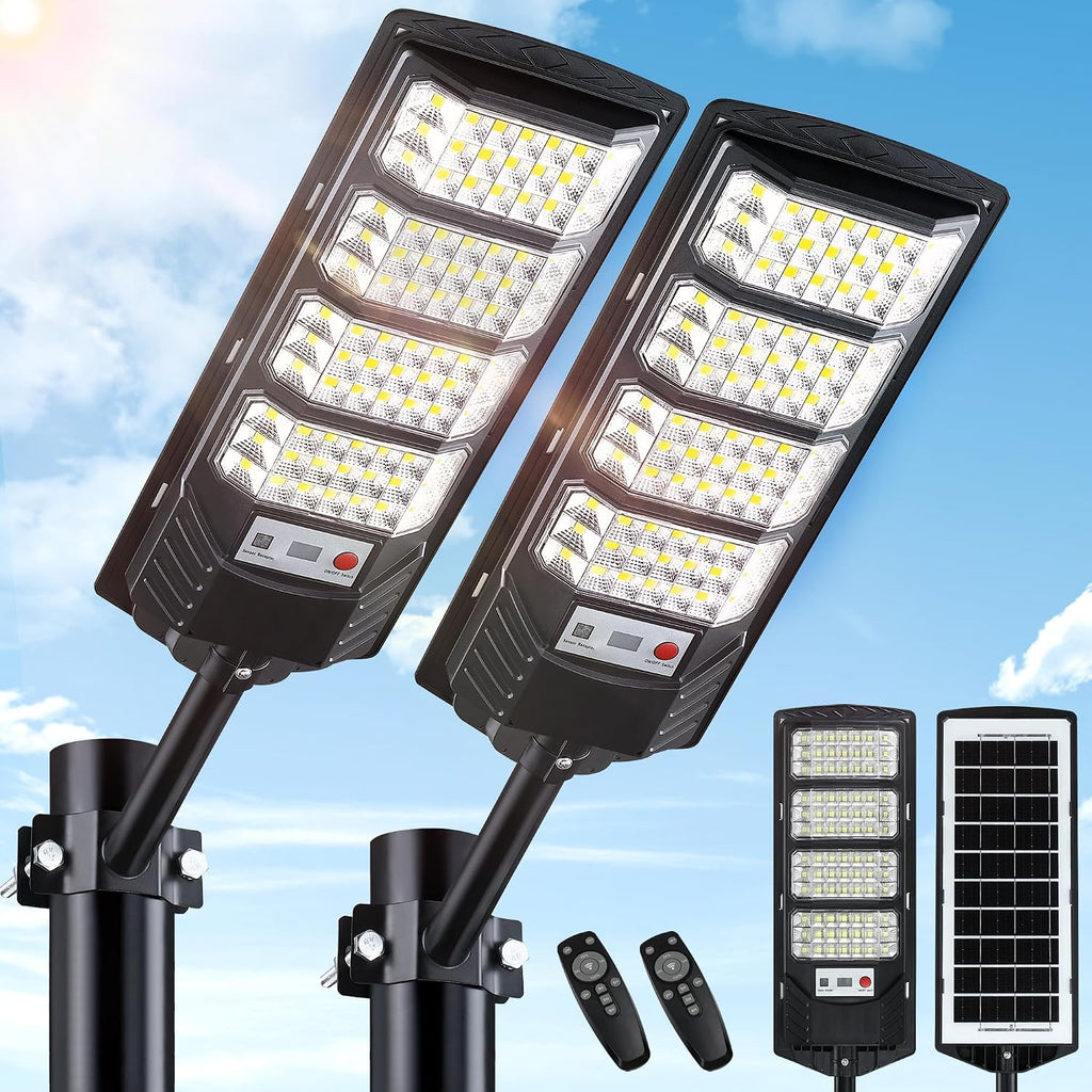 2 Pack Solar Street Lights Outdoor Waterproof,6500K LED Motion Sensor Lights,Dusk to Dawn Solar Flood Lights with