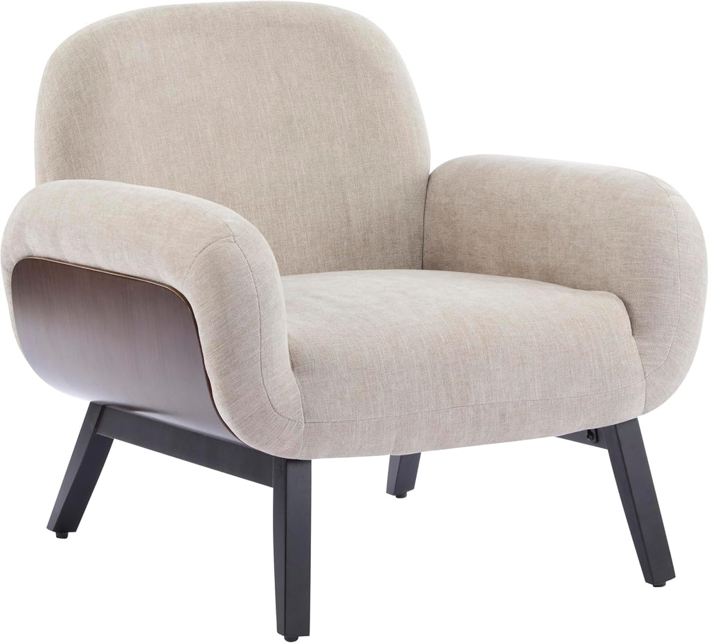 Audrey Modern Fabric Upholstered Accent Chair, Living Room Low Profile Fabric Armchair, Wooden Comfy Reading Chair