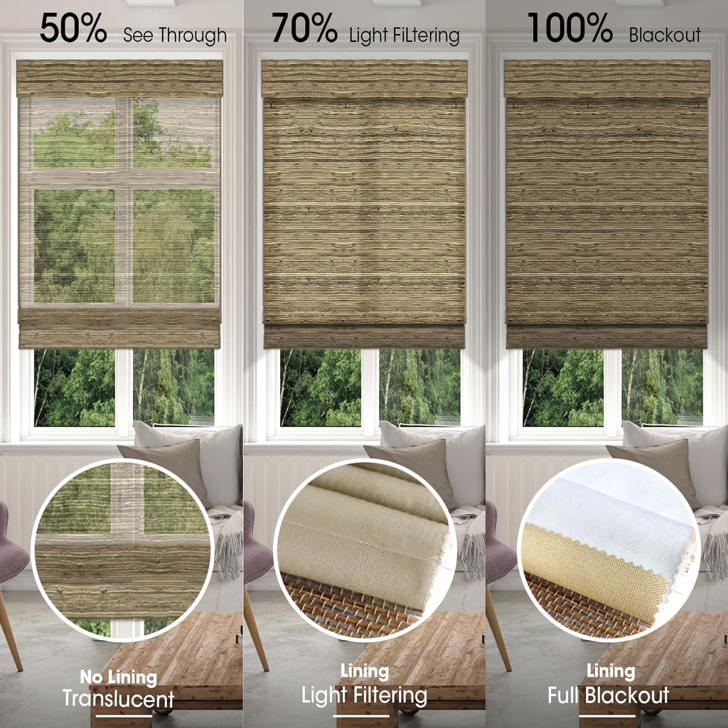 Motorized Natural Woven Wood Roman Shades, Kenaf-016