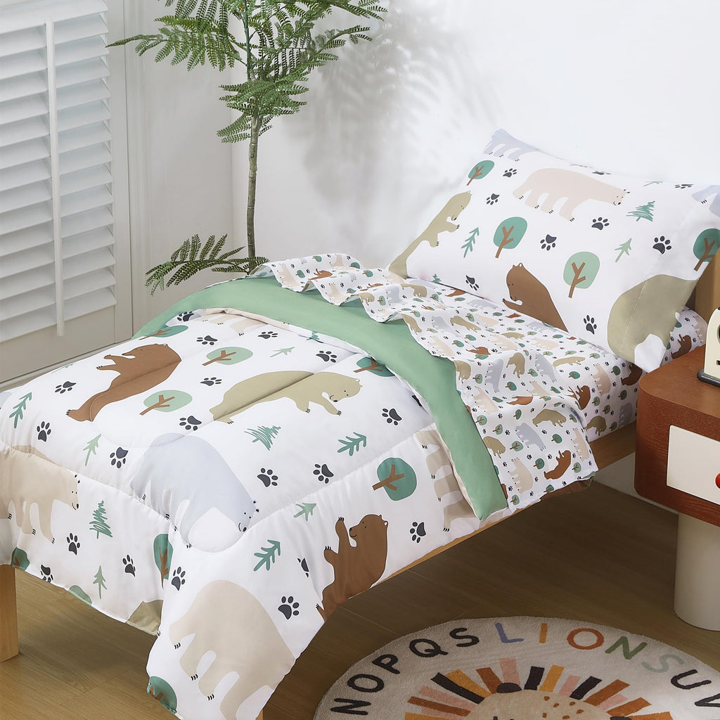 Toddler Bedding Set, Toddler Bed Comforter Sets for Girls, Toddler Bed Set, Forest Bear Printed
