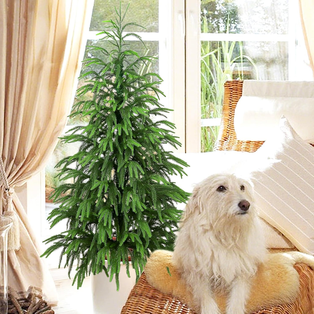 Artificial Norfolk Pine Tree, 3 ft Realistic Christmas Tree, Fake Potted Plants for Front Porch Outdoor Indoor Garden