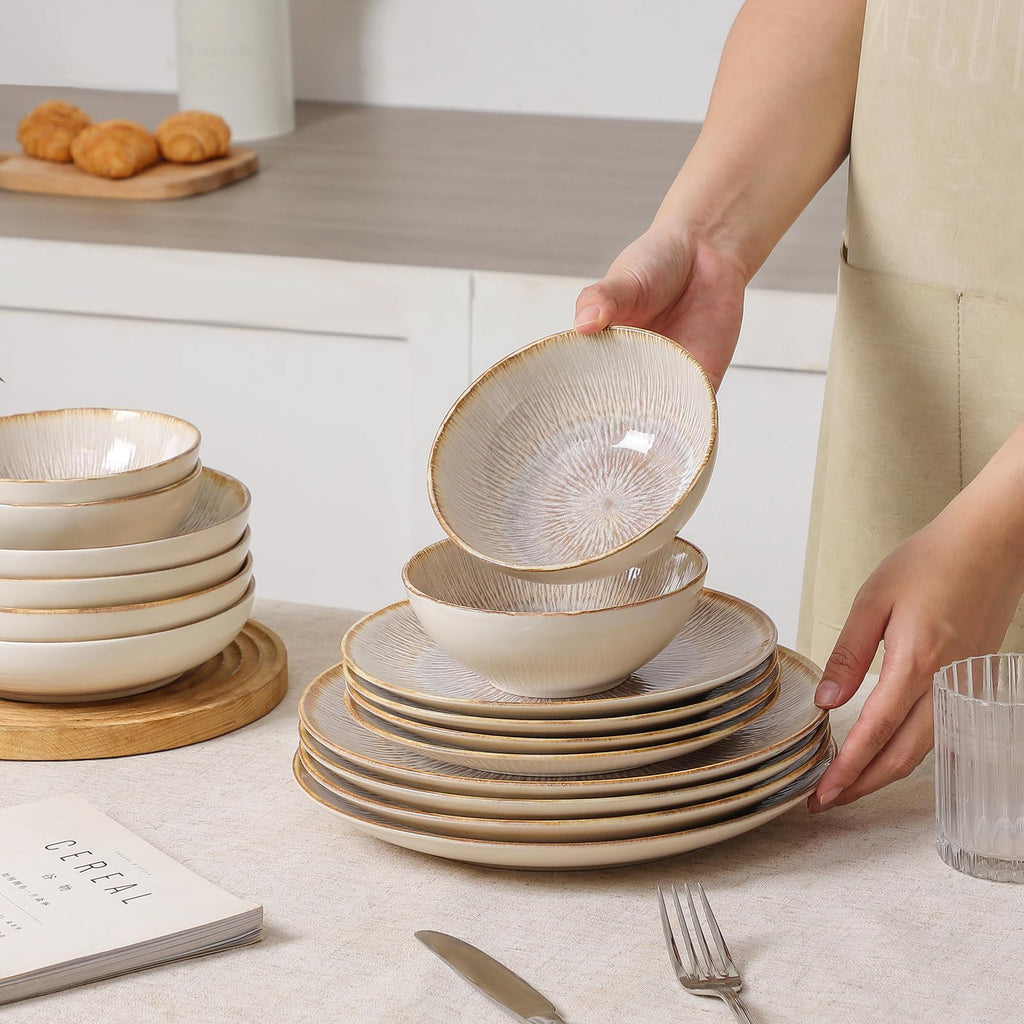 Ceramic Dinnerware sets for 4, 16 Pcs Plates and Bowls Sets