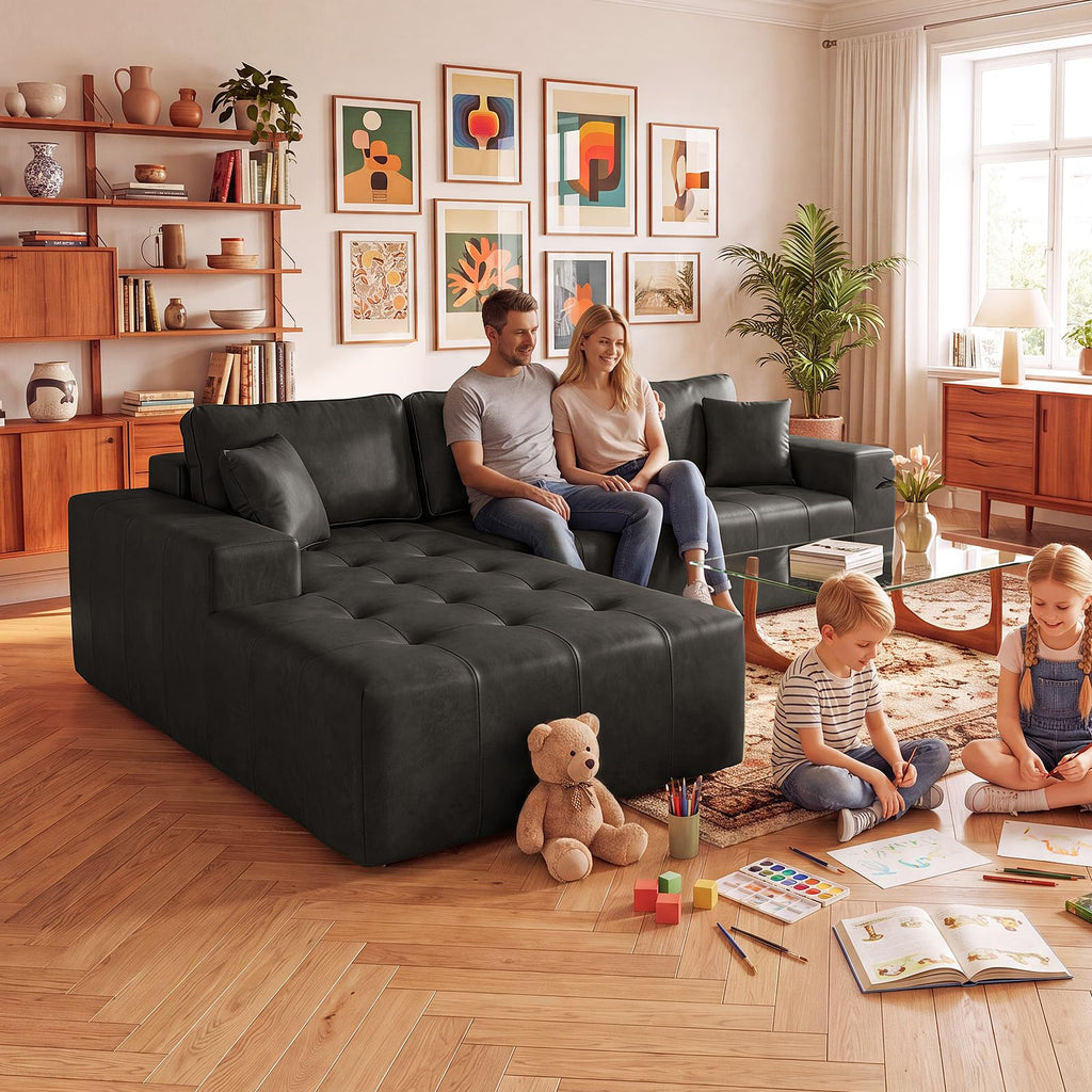 108.3" L-Sectional Couches, Faux Leather Couch Bed