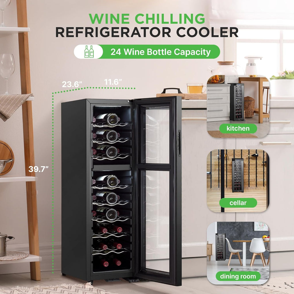 24 Bottle Wine Fridge | Dual Zone Wine Chiller | Adjustable Temperature 41°F to 