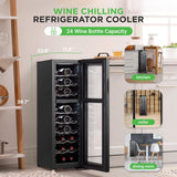 24 Bottle Wine Fridge | Dual Zone Wine Chiller | Adjustable Temperature 41°F to 