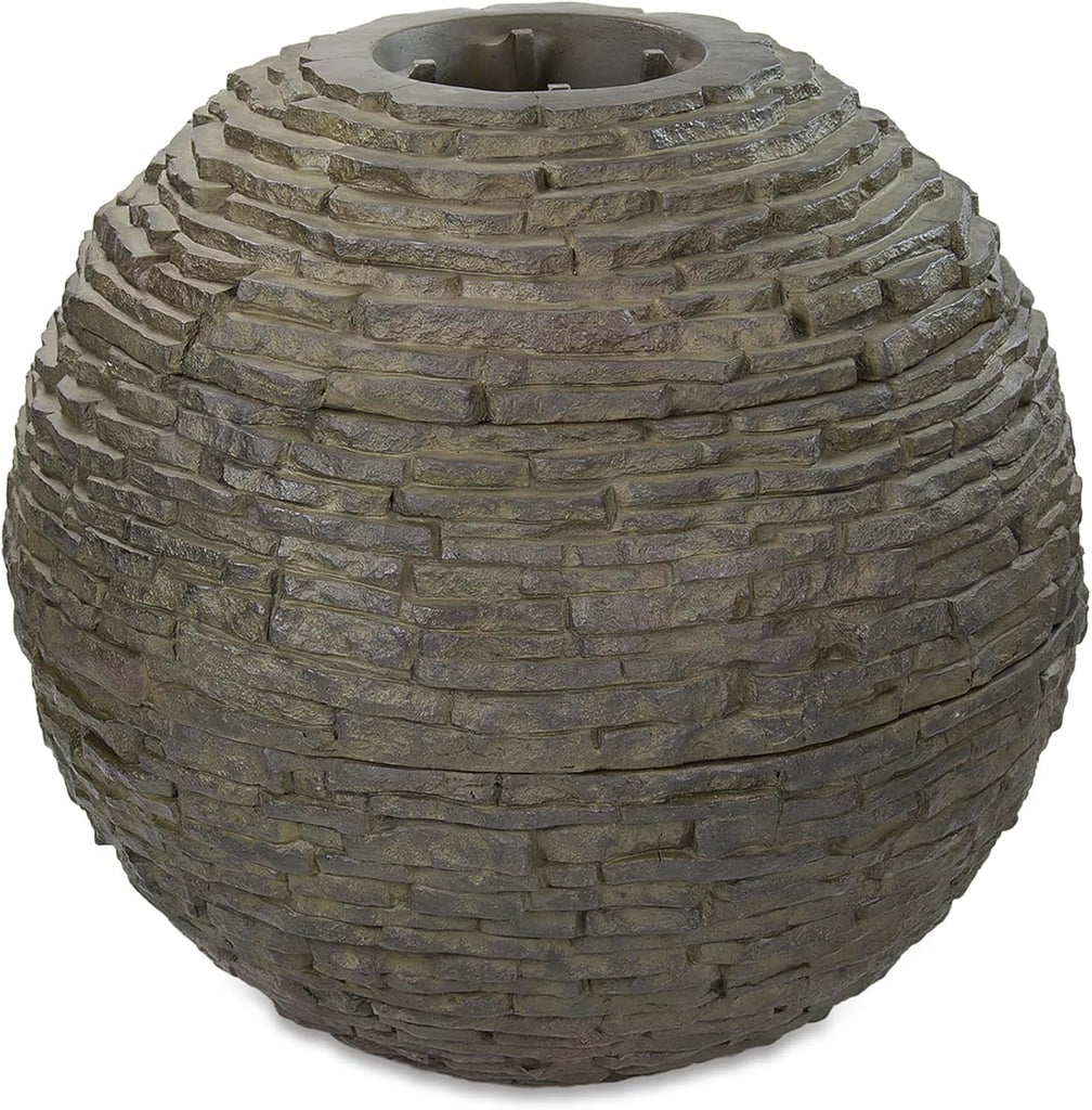Stacked Slate Sphere Fountain, 24 Inch Diameter 61 cm, Lightweight Fiber-Resin Composite Decorative Water Feature