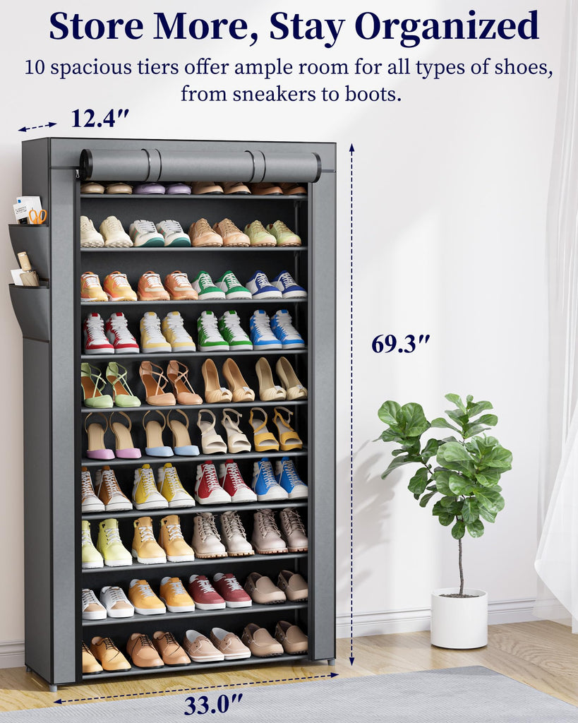 Large Capacity Shoe Storage with Side Pocket, Shoe Organizer for Closet, Entryway, Bedroom, Zapateras Organizer