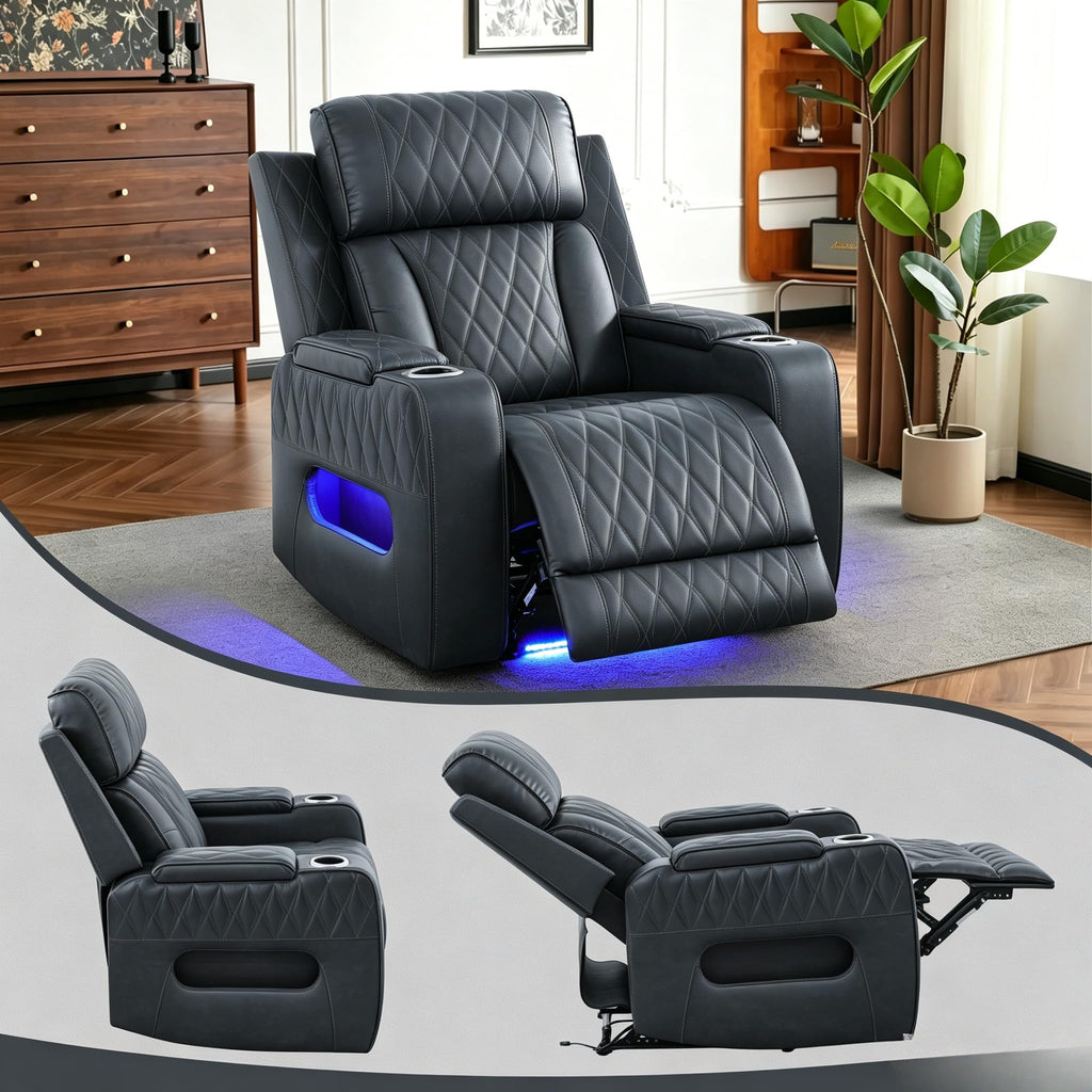 Breathing Leather Power Reclining Sofa Set, Living Room Furniture Set with Recliners, Leather Couch Loveseat and