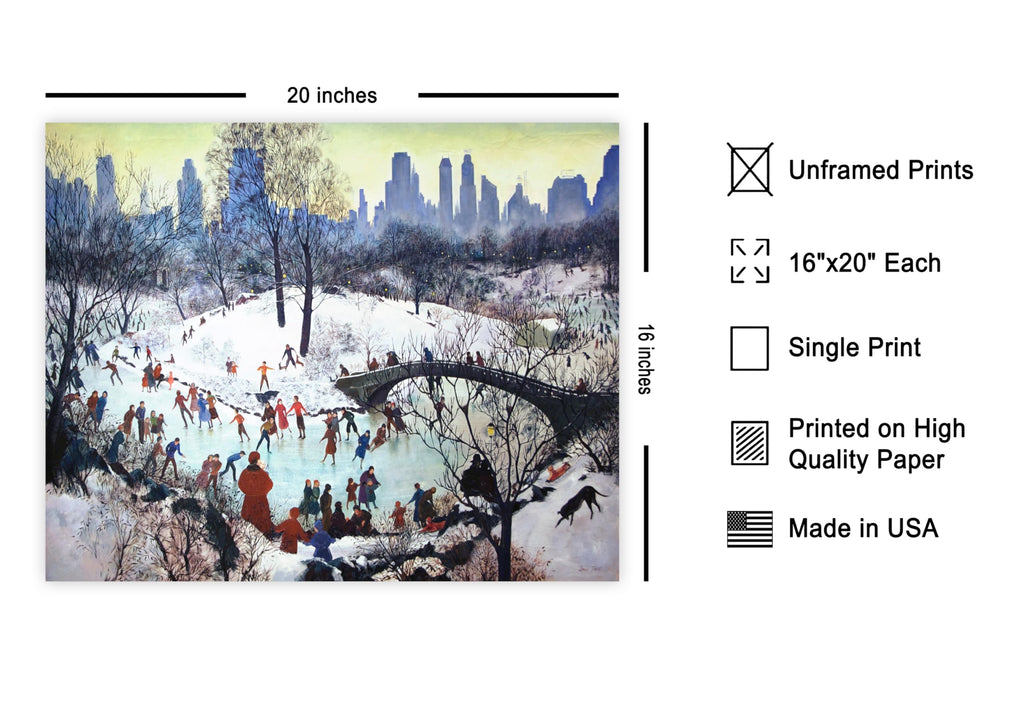 Master New York City Poster - Skating In Central Park Painting Print - Central Park Artwork - Ice Skating - Winter