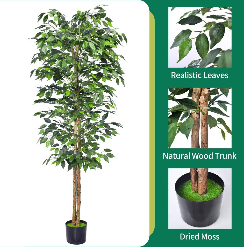 6FT Artificial Ficus Tree with Realistic Leaves, Faux Ficus Tree Indoor Decor