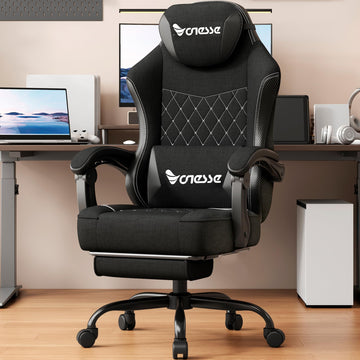 Gaming Chair, Desk Chair with Linen Breathable Mesh Fabric, Office Chair with Adjustable Lumbar Support, Computer
