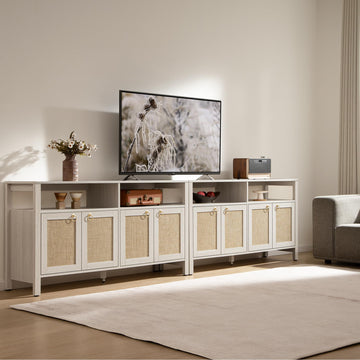 Large Boho Rattan TV Stand Entertainment Center Cabinet for 120" TV
