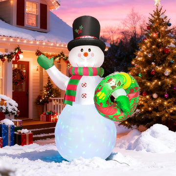 7FT Inflatable Christmas Decorations with Colorful Rotating LED for Yard