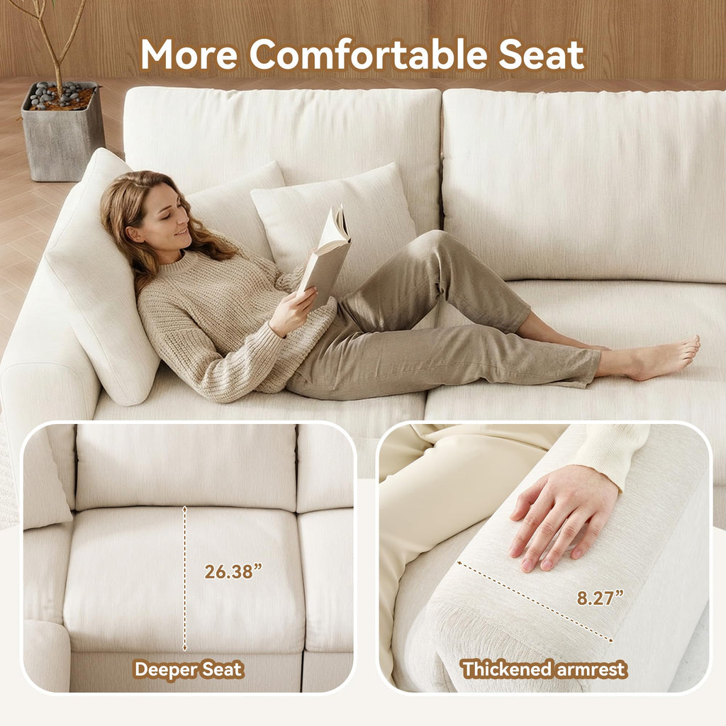 110" Cloud Sectional Couches, Modular Sectional Sofa with Deep Seat, Convertible L-Shape Couch with Storage Ottoman