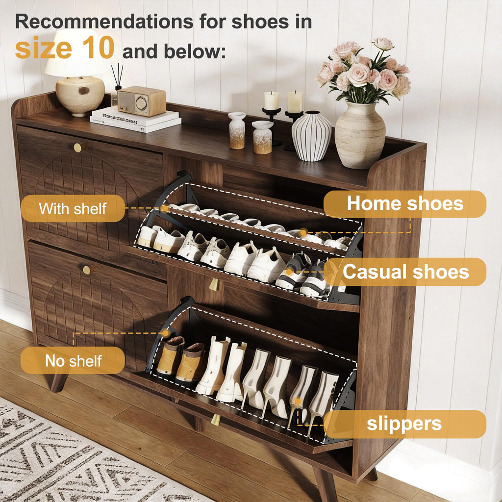 47.2" Shoe Cabinet with 4 flip-Down Drawers, Three Adjustable Levels, freestanding Wooden Shoe Rack, Suitable, and