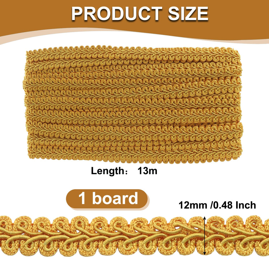 Gimp Braid Trim, Dark Gold, 1/2 Inch, 14 Yards
