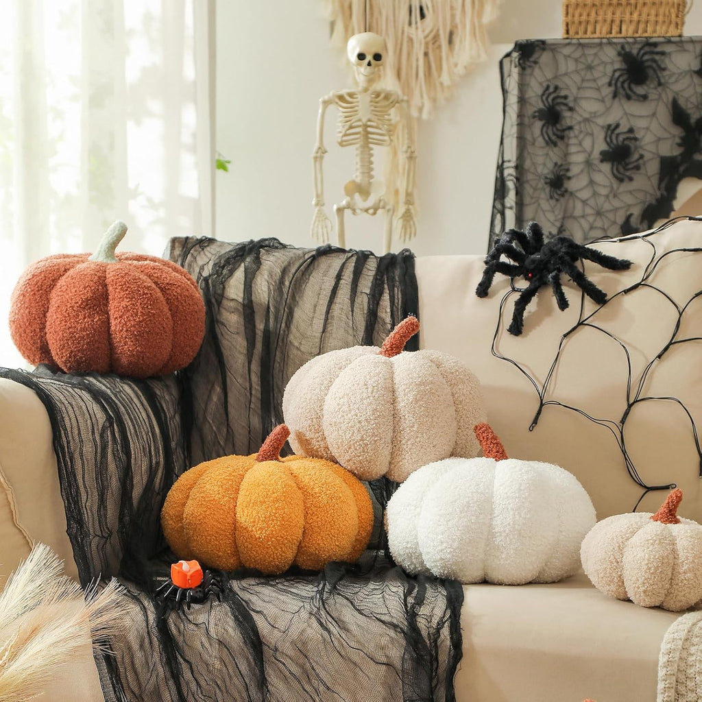 Pumpkin Pillows, Halloween Pumpkin Pillow, Off White - Set of 2