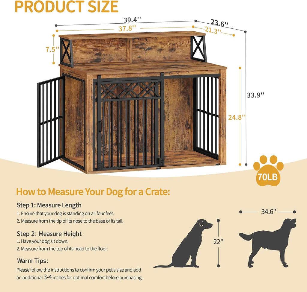 Dog Crate Furniture, Dog Kennel Indoor with Storage Shelf