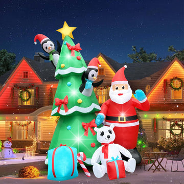 10FT Inflatable Christmas Tree Santa Claus Outdoor Decoration Blow Up inflate Fun Penguin Polar Bear Presents Set