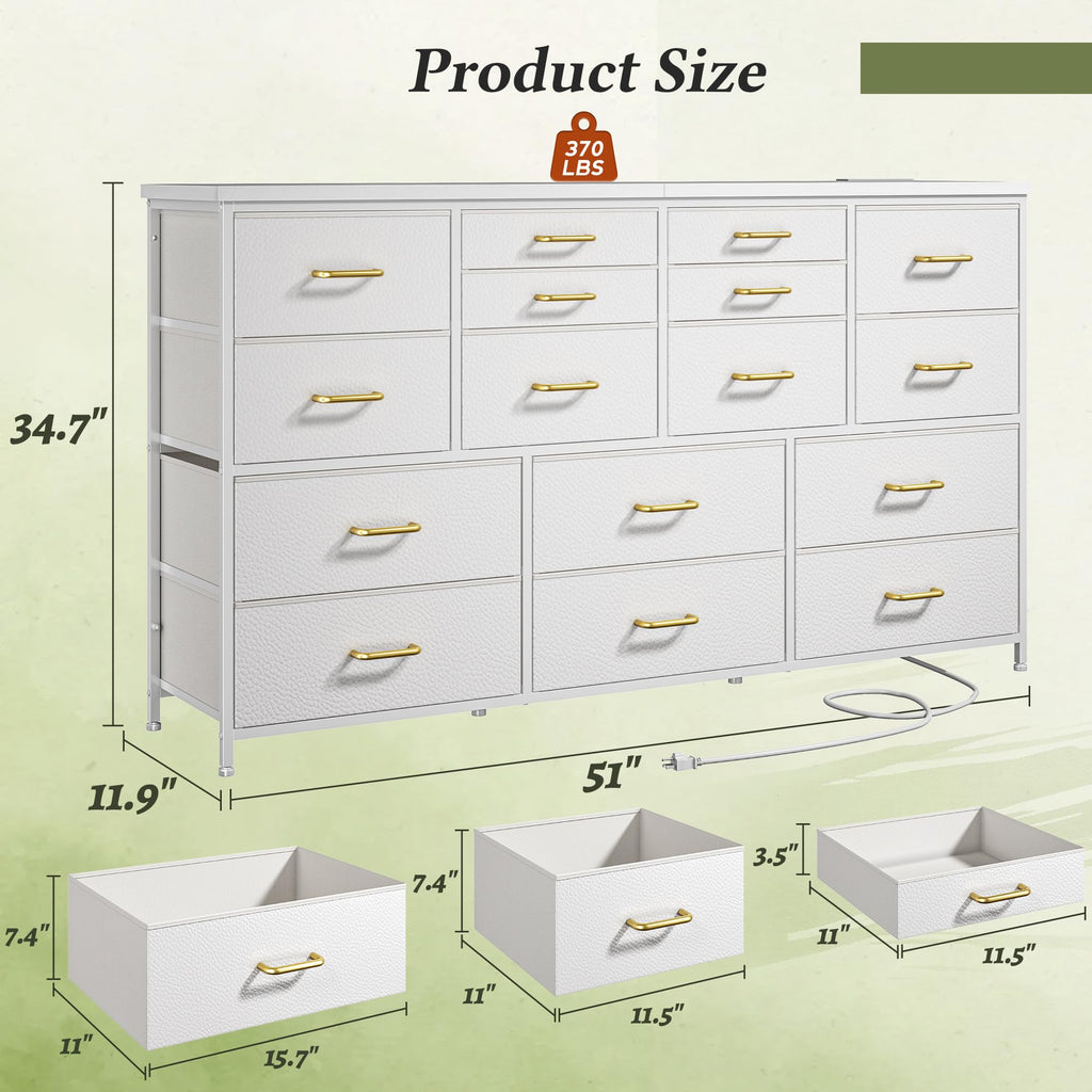 16 Drawer with Charging Station, Rustic White