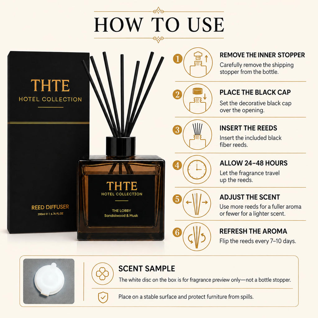 White Tea Reed Diffuser, Airy Clean Hotel-Inspired Scent with Soft Musk, Long-Lasting Home Fragrance with Black