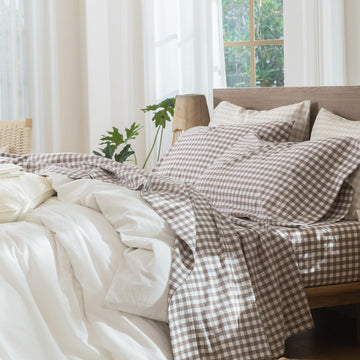 Gingham Sheet Set 100% Washed Cotton Lived-in Deep Pocket