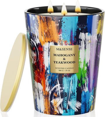 Teakwood Scented Soy Candle, Large 3-Wick 35oz Candles - Set of 35