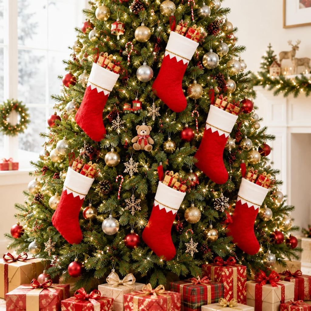 S Bulk 24 Pack - 15 Inch Red Felt Xmas Stockings, Large Santa Stockings for Holiday Fireplace Hanging Decor - Set of 24