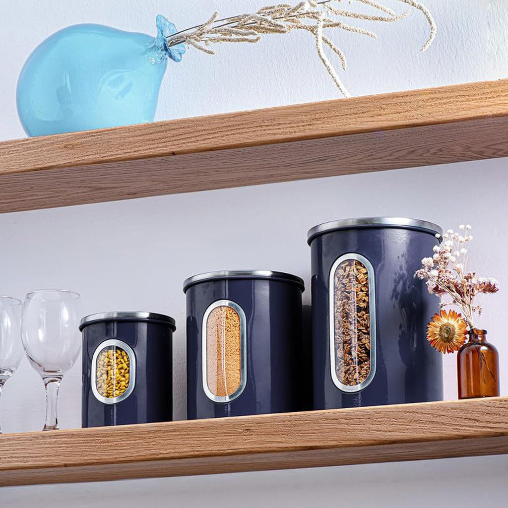 3-Pcs Blue Canisters Set Storage Airtight Jars