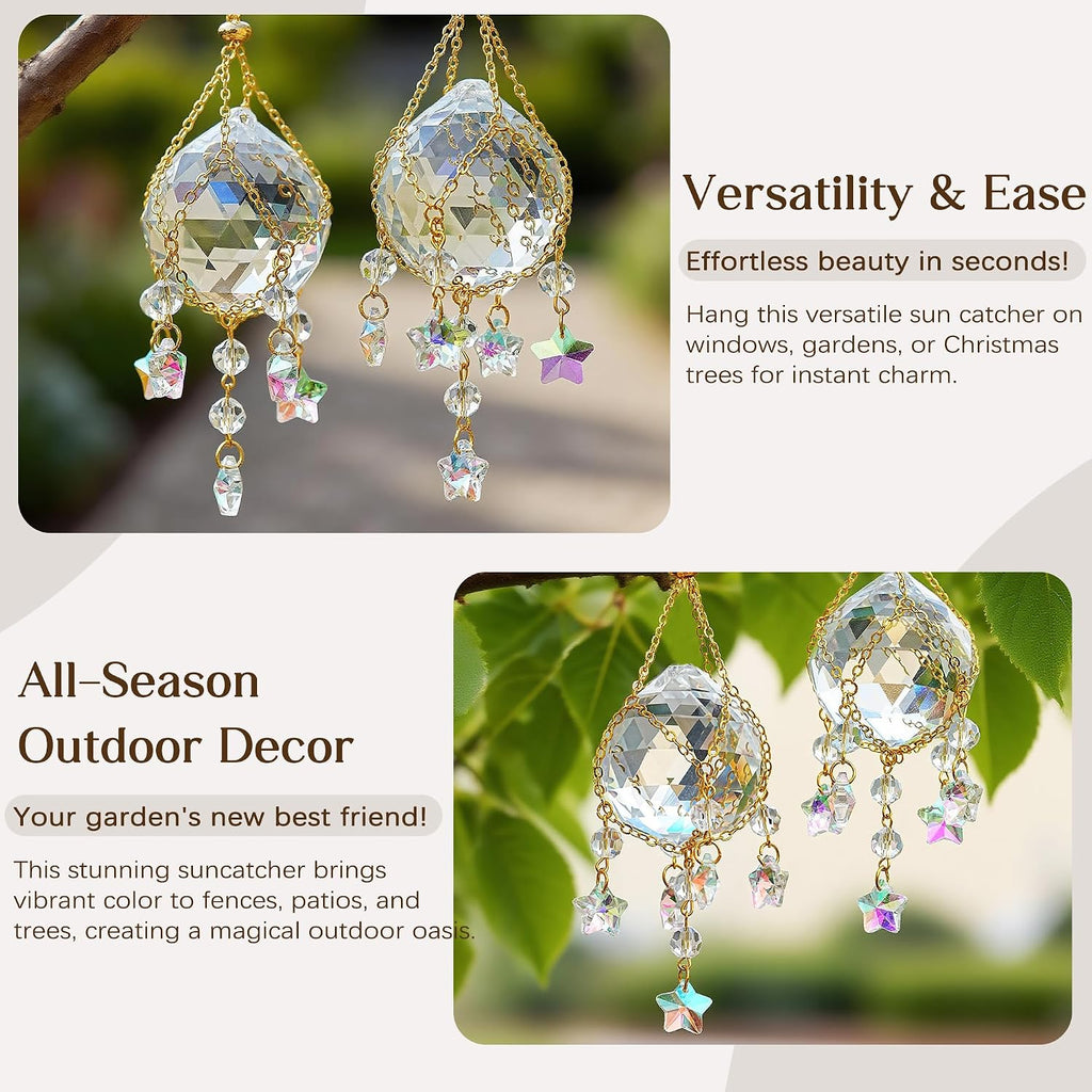 2Pcs Hanging Crystal Ball Suncatchers 40mm with Crystals Star Charm Rainbow - Crystal Ball Prisms Decor Sun Catchers