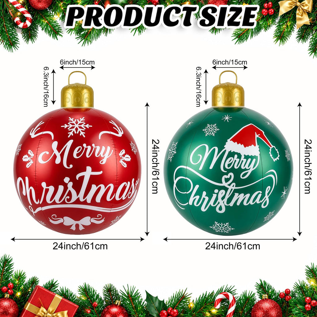 Inflatable Christmas Ornaments 2 Pack, 24 Inch Giant Balls Front Porch Decor