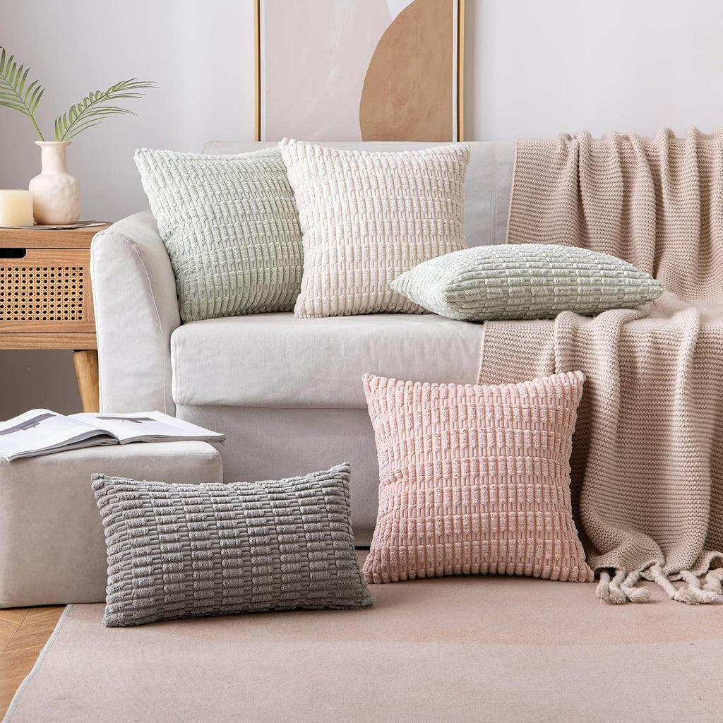 Pack of 2 Corduroy Decorative Euro Sham Throw Pillow Covers 26x26 Inch Soft Boho Striped Pillow Covers Modern