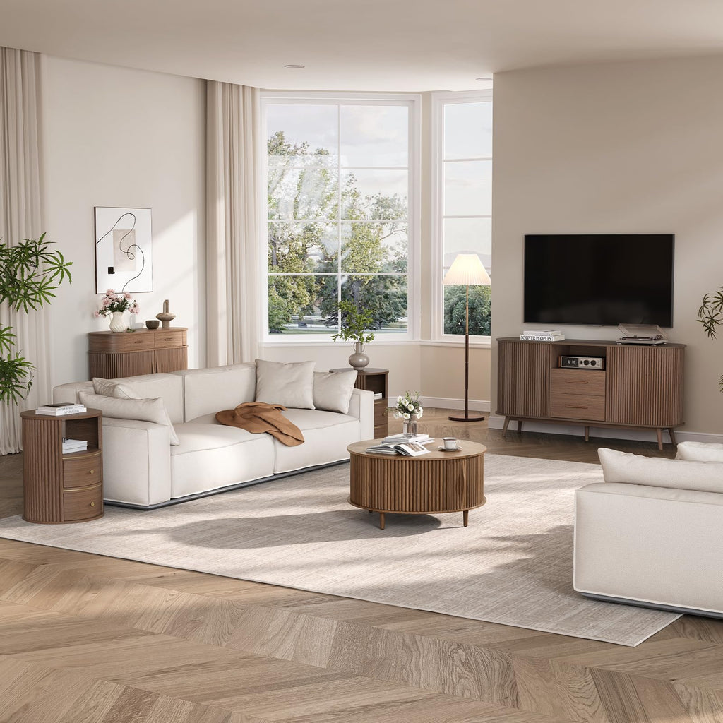 31.5" Round Coffee Table with Storage, Walnut