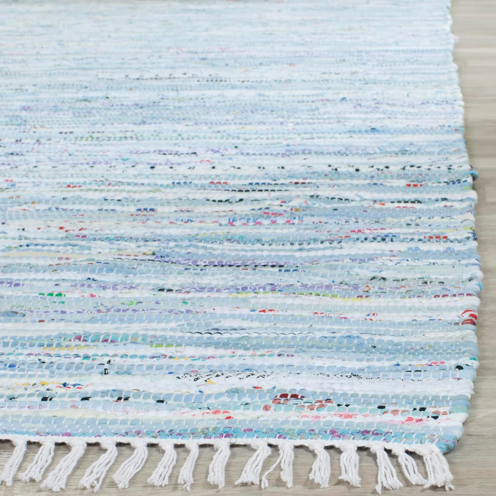 Rag Rug Collection Area Rug - 5' x 7', Light Blue & Multi, Handmade Boho Stripe Cotton, Ideal for High Traffic Areas