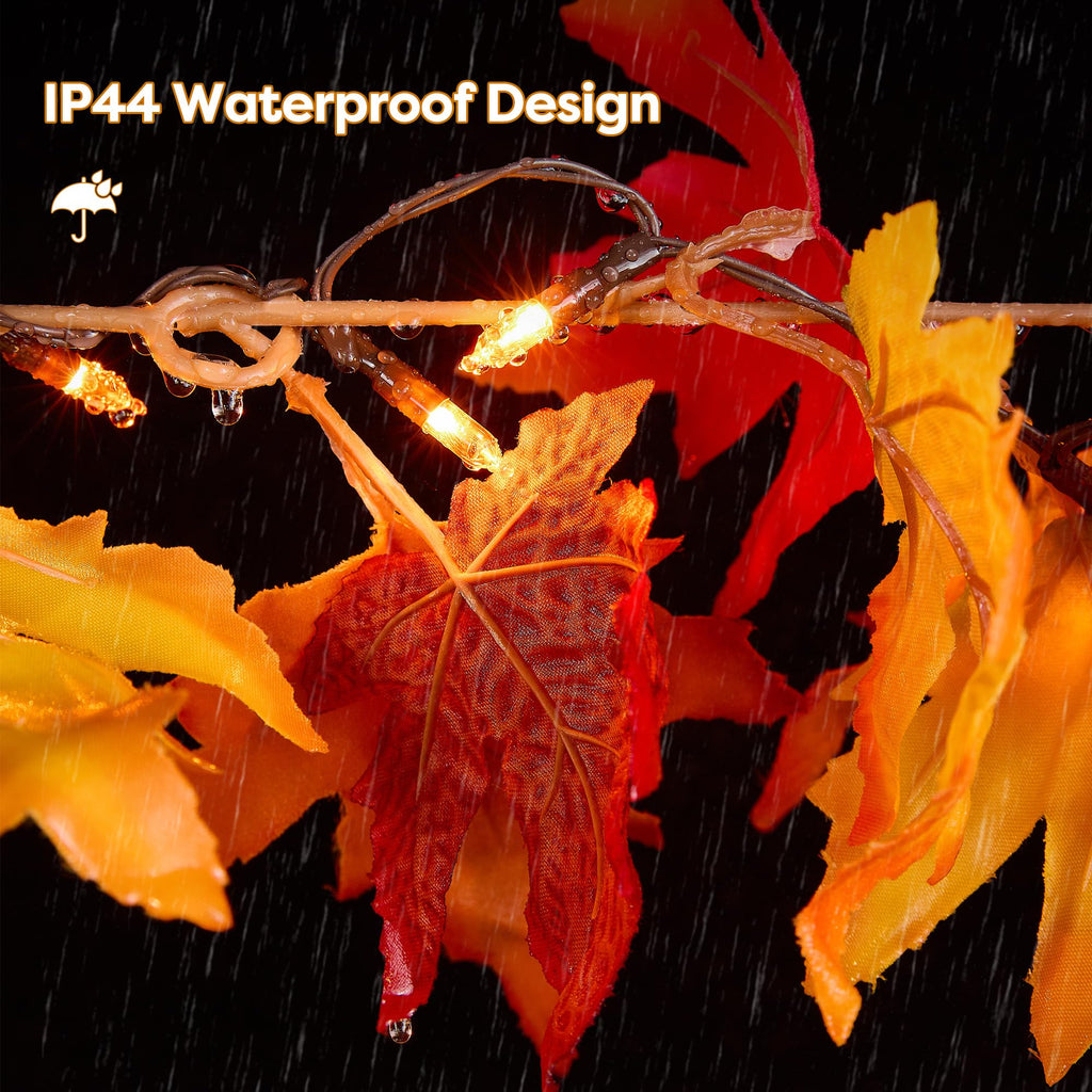 Fall Decorations 18 FT Pre-lit Fall Garland with 100 LED Orange Lights, 8 Lighting Modes, Timer, Battery Operated
