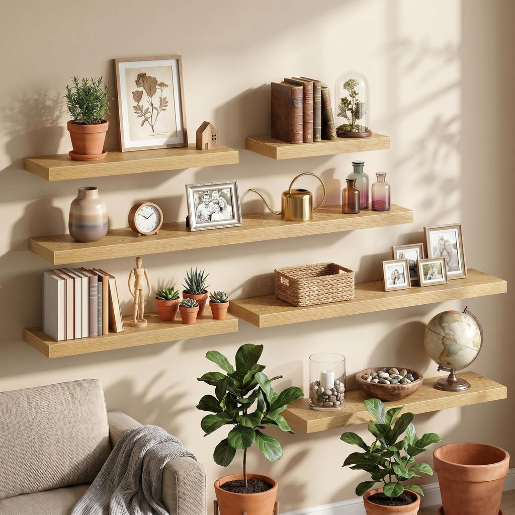 16Inch Floating Shelves for Wall, 8 Inch Deep Shelves |Bedroom|Kitchen Wall Mounted, Wood Hanging Shelf with