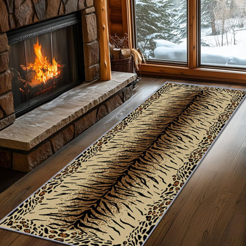 Tiger Stripe & Leopard Spot Animal Print Runner Rug, Hallways Washable Long Carpet, Entrance Runner Non Slip