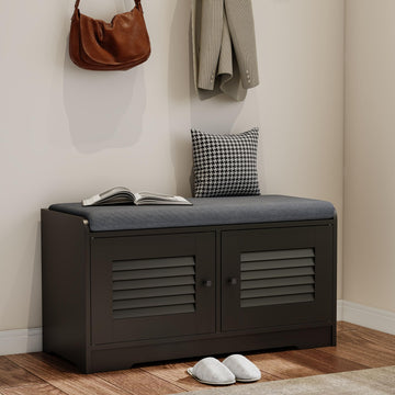 Shoe Storage Bench with Cushion, 28.7" Entryway Bench with 2 Doors and Adjustable Shelves, Modern Shoe Organizer
